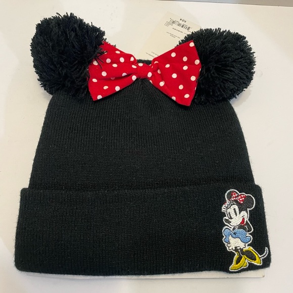 NWT Girls Disney Mini Mouse double pom and polka dot bow winter hat - Picture 1 of 3